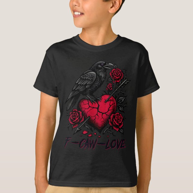 Funny Black Bird F-caw-f Anti Valentines Day Singl T-Shirt (Vorderseite)