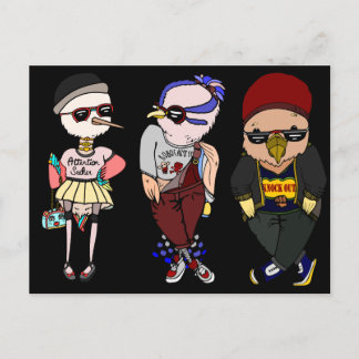 Funny Black Birds Wear Kleidung Illustration Art Postkarte