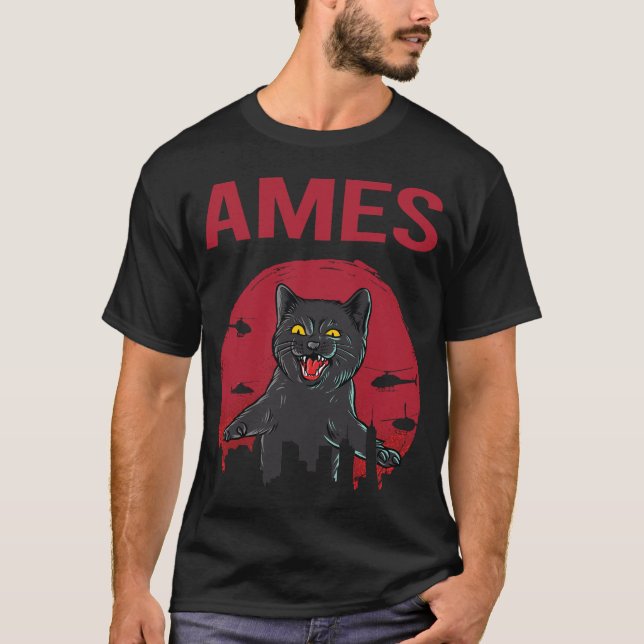Funny Black Cat Ames T-Shirt (Vorderseite)