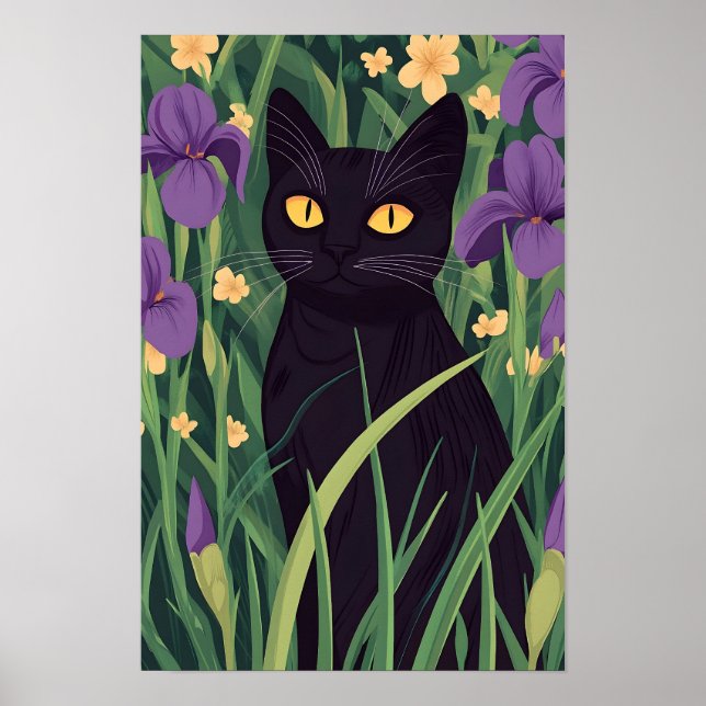 Funny Black cat and Beautiful Flower  Poster (Vorne)