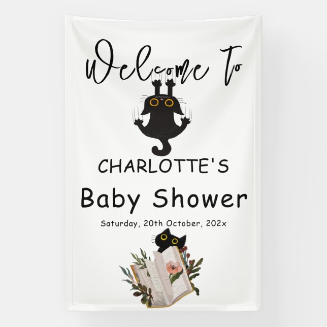 Funny Black Cat and Book Baby Shooter Banner (Vertikal)