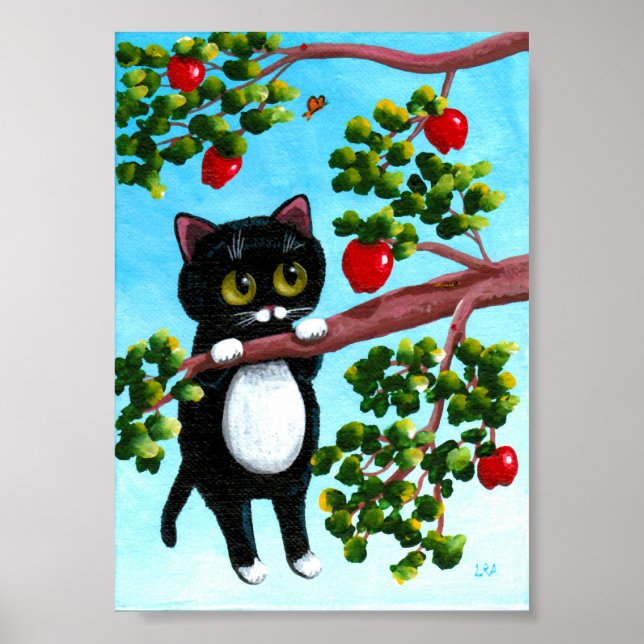 Funny Black Cat Apple Tree Creationarts Poster (Vorne)
