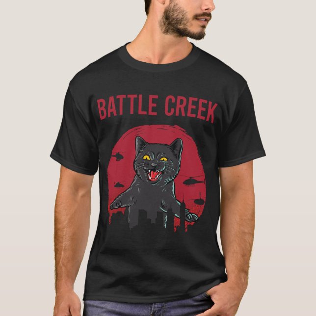 Funny Black Cat Battle Creek T-Shirt (Vorderseite)