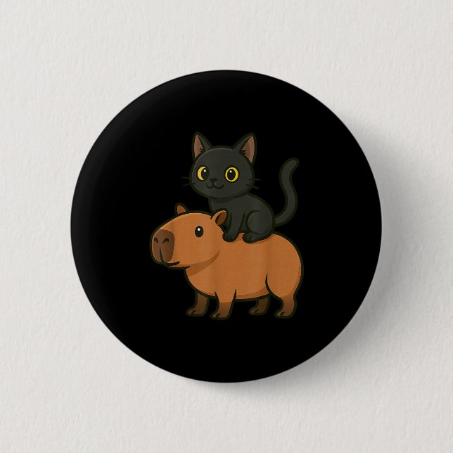 Funny Black Cat Capybara Mama Vater Button (Vorderseite)