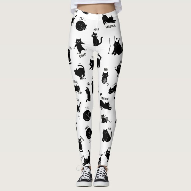 Funny Black Cat Cartoon Pattern Leggings (Vorderseite)
