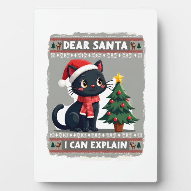 Funny Black Cat Christmas Dear Santa, I Can Explai Fotoplatte (Vorderseite)