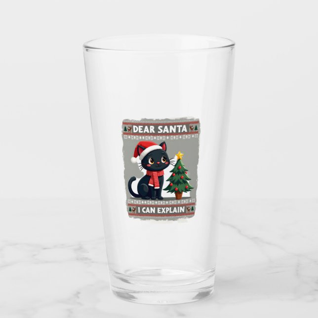 Funny Black Cat Christmas Dear Santa, I Can Explai Glas (Vorderseite)