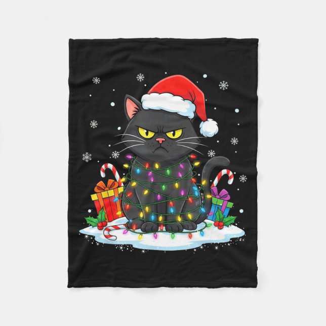 Funny Black Cat Christmas For Men Women Youth Girl Fleecedecke (Vorderseite)