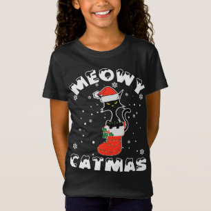 Funny Black Cat Christmas Lights Merry Meowy Catma T-Shirt
