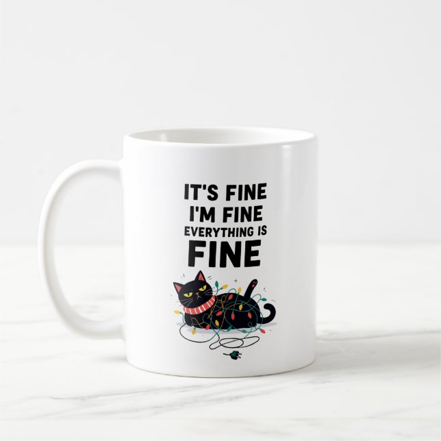 Funny Black Cat Christmas Lights Mug Kaffeetasse (Links)