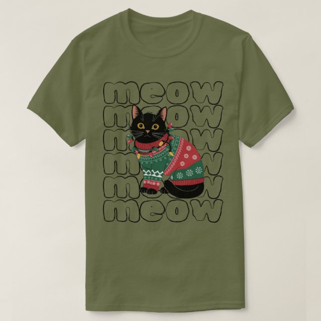 Funny Black Cat Christmas T-Shirt (Design vorne)