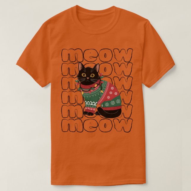 Funny Black Cat Christmas T-Shirt (Design vorne)