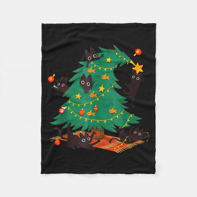 Funny Black Cat Christmas Tree  Fleecedecke (Vorderseite)