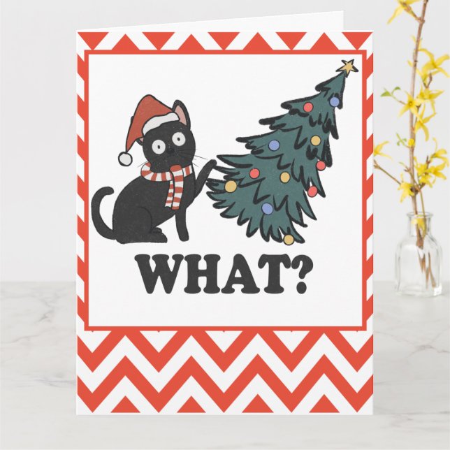 Funny Black Cat Christmas Tree Karte (Gelbe Blume)