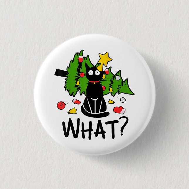 Funny Black Cat Christmas Tree Merry Santa Humor C Button (Vorderseite)