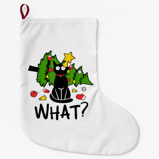 Funny Black Cat Christmas Tree Merry Santa Humor C Großer Weihnachtsstrumpf (Vorderseite)