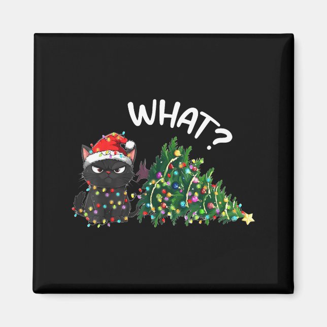 Funny Black Cat Christmas Tree Merry Xmas Humor Ca Magnet (Vorne)