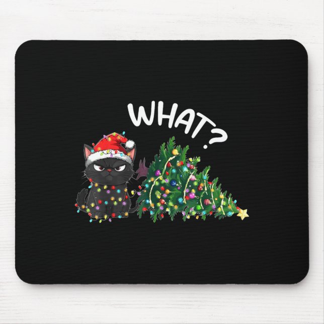 Funny Black Cat Christmas Tree Merry Xmas Humor Ca Mousepad (Vorne)