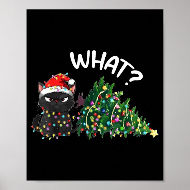 Funny Black Cat Christmas Tree Merry Xmas Humor Ca Poster (Vorne)