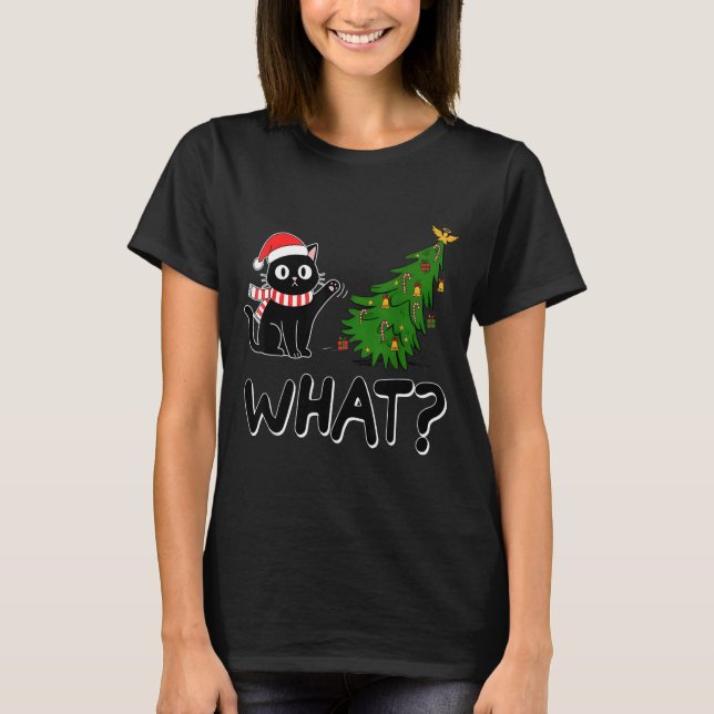 Funny Black Cat Christmas Tree Merry Xmas Humor Ca T-Shirt (Vorderseite)