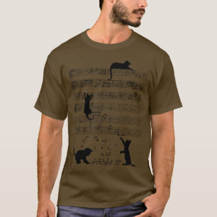 Funny Black Cat Climbing Musiknote T-Shirt