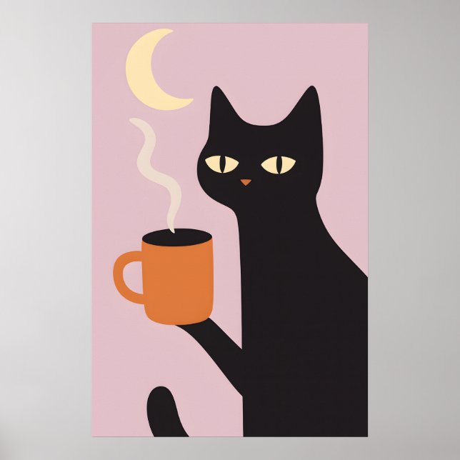 Funny Black Cat Coffee Moon Poster (Vorne)