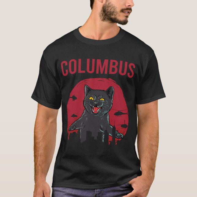 Funny Black Cat Columbus T-Shirt (Vorderseite)