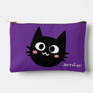 Funny Black Cat Custom Lila Zubehörtasche