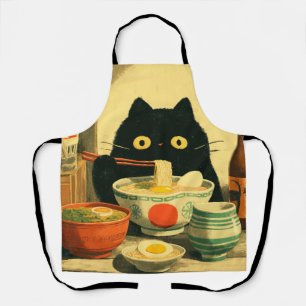 Funny Black Cat Eating Ramen Schürze