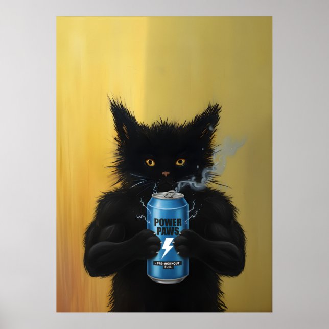 Funny Black Cat Energy Drink Fitness gym Humorous Poster (Vorne)