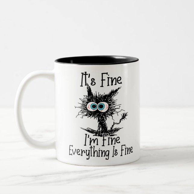 Funny Black Cat Es ist gut, ich bin gut alles ist  Zweifarbige Tasse (Links)