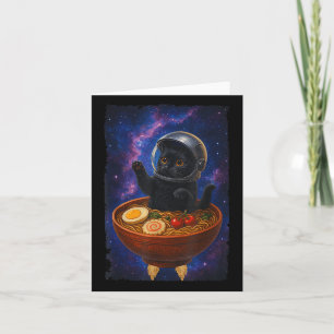 Funny Black Cat Fliegen Ein Ramen Bowl Astronau Karte