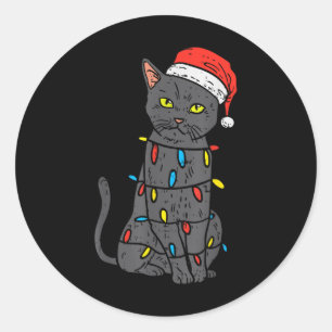 Funny Black Cat Frohes Weihnachten Funny Cat Men B Runder Aufkleber