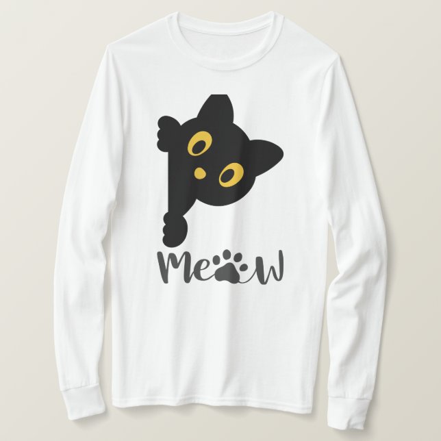 Funny Black Cat Gelbe Augen T-Shirt (Design vorne)