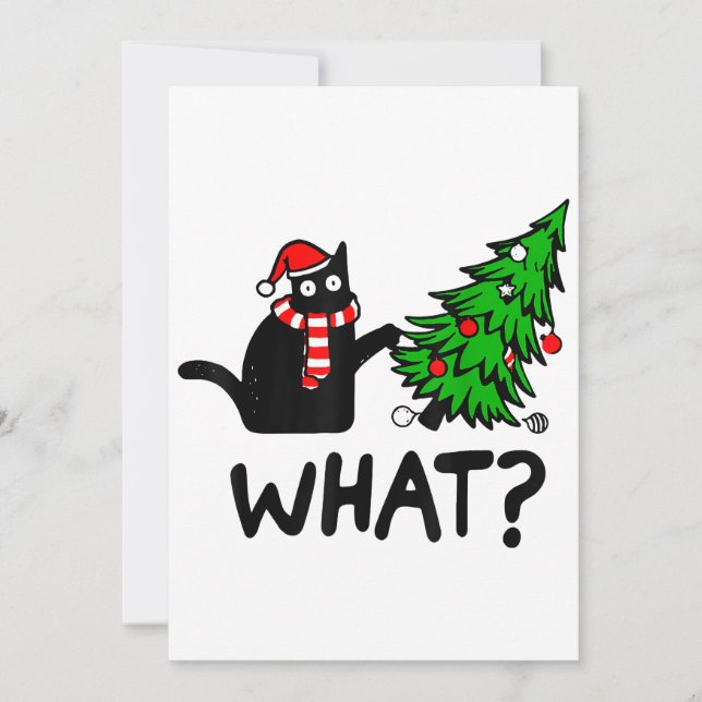Funny Black Cat Geschenk Pushing Weihnachtsbaum üb Einladung (Vorderseite)