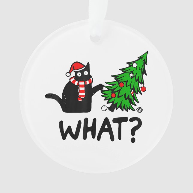 Funny Black Cat Geschenk Pushing Weihnachtsbaum üb Ornament (Vorderseite)