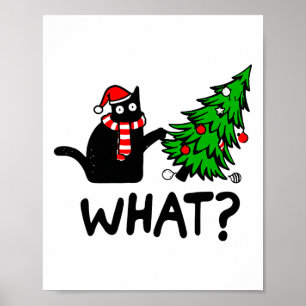 Funny Black Cat Geschenk Pushing Weihnachtsbaum üb Poster