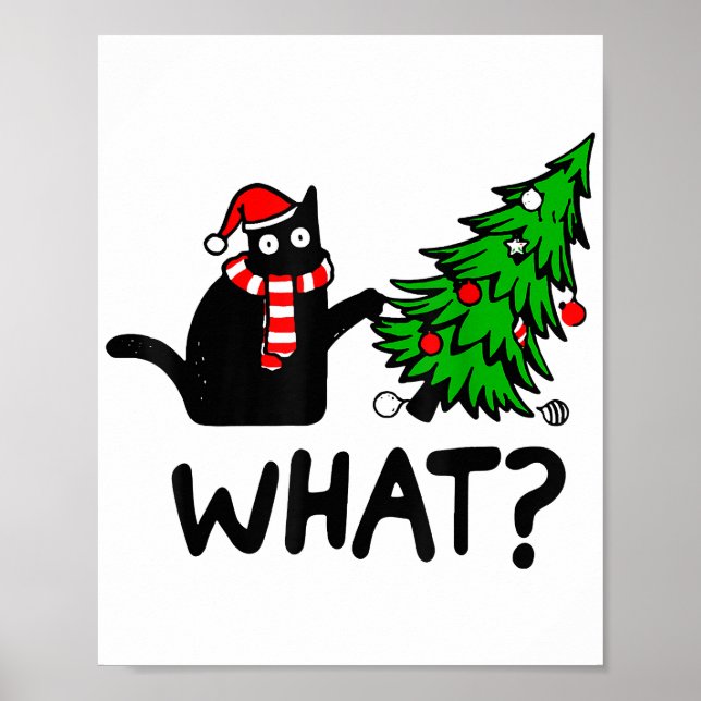 Funny Black Cat Geschenk Pushing Weihnachtsbaum üb Poster (Vorne)