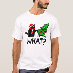 Funny Black Cat Geschenk Pushing Weihnachtsbaum üb T-Shirt