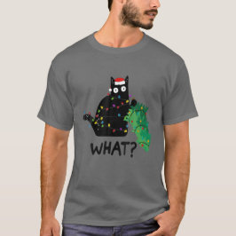 Funny Black Cat Geschenk Pushing Weihnachtsbaum üb T-Shirt