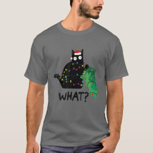Funny Black Cat Geschenk Pushing Weihnachtsbaum üb T-Shirt