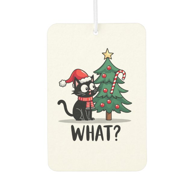 Funny Black Cat Gift Pushing Christmas Tree Over C Autolufterfrischer (Vorderseite)