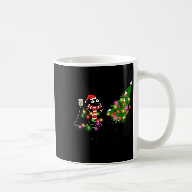 Funny Black Cat Gift Pushing Christmas Tree Over C Kaffeetasse (Rechts)