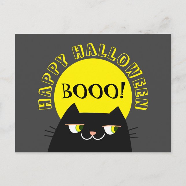 Funny Black Cat Halloween Postkarte (Vorderseite)