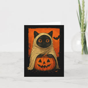 Funny Black Cat Halloween Pumpkin Spooky Ghost Cos Karte