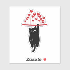 Funny Black Cat Hanging Out Valentine's Day Aufkleber
