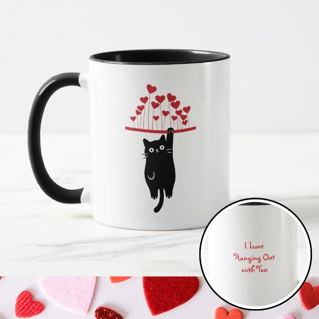 Funny Black Cat Hanging Out Valentine's Day Tasse (Von Creator hochgeladen)