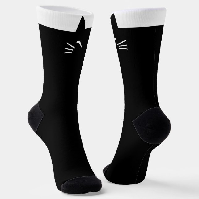 Funny Black Cat Head Socks Socken (Gewinkelt)