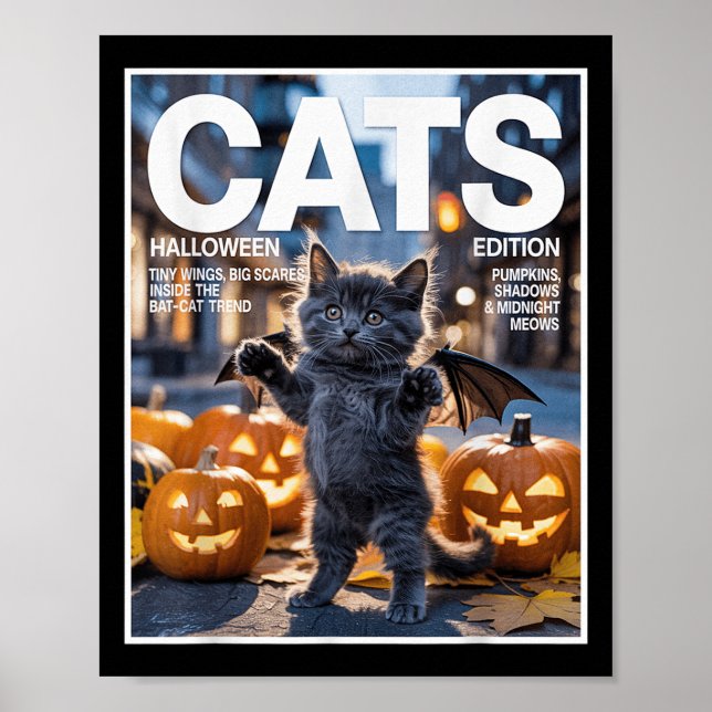 Funny Black Cat in Bat Kostüm Niedlich Halloween Z Poster (Vorne)