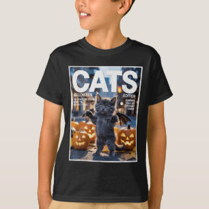 Funny Black Cat in Bat Kostüm Niedlich Halloween Z T-Shirt